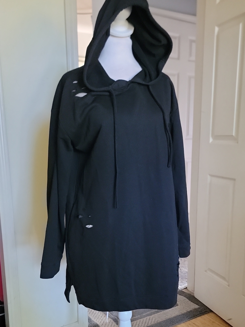 Honey Punch Black Distressed Hoodie Dress